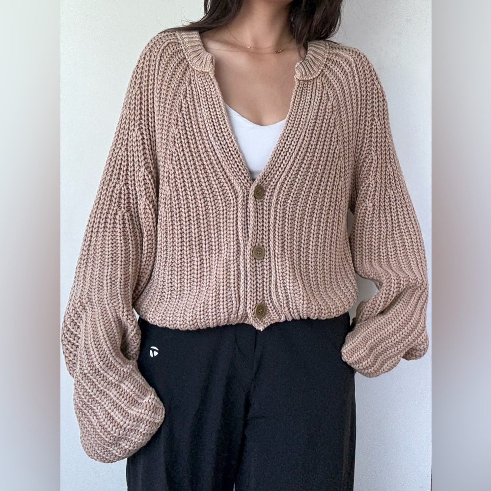 Free People Oversized Knit Tan Cardigan